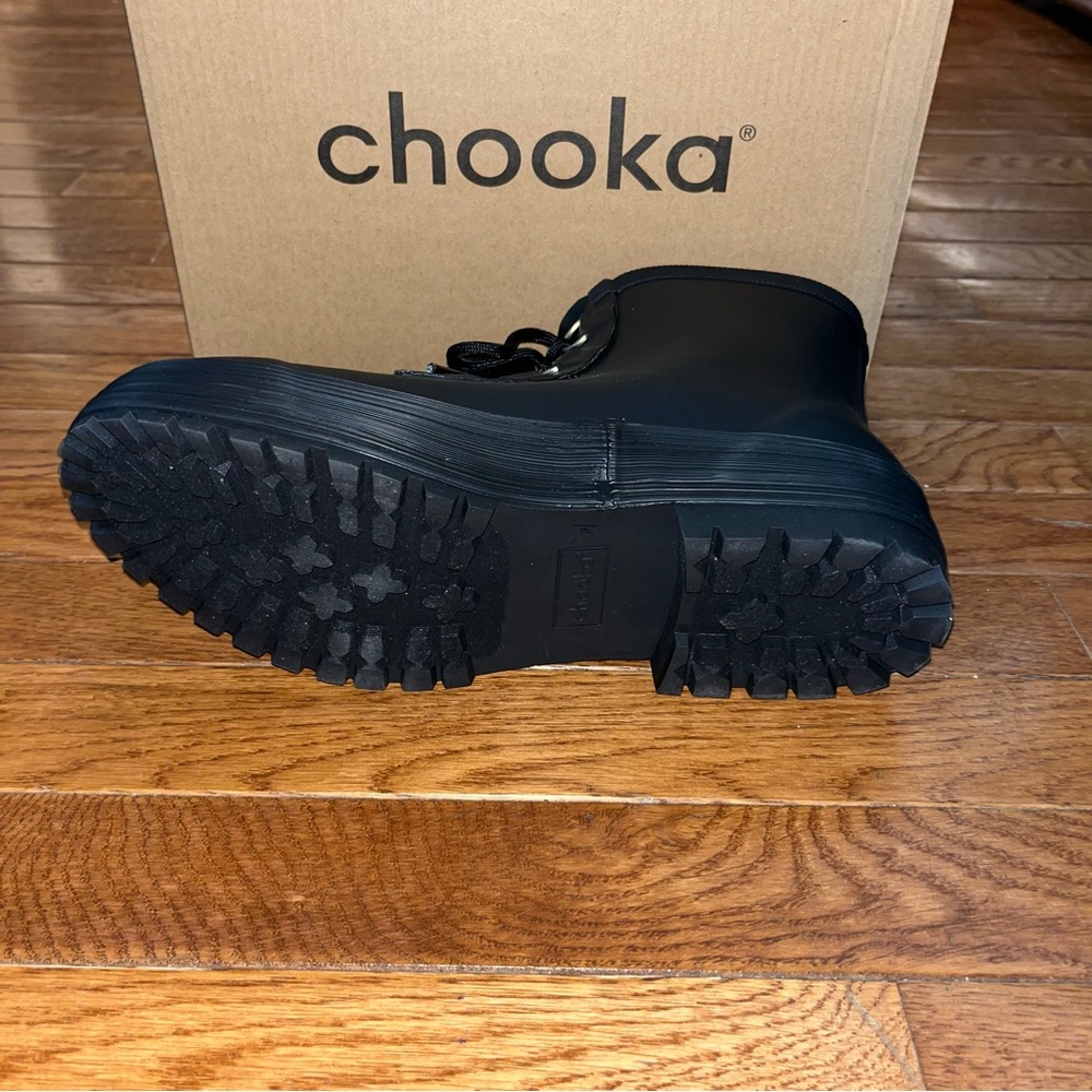 Chooka Ava Lace Up Waterproof Rain Boot Black With Black Laces Women’s Size 10 - Picture 11 of 14